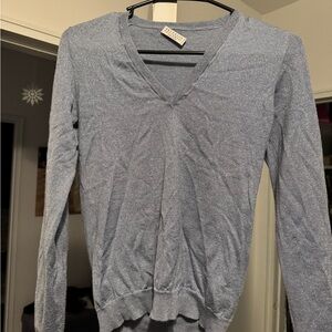 Brunello Cucinelli Shimmering Gray/blue V-Neck Sweater